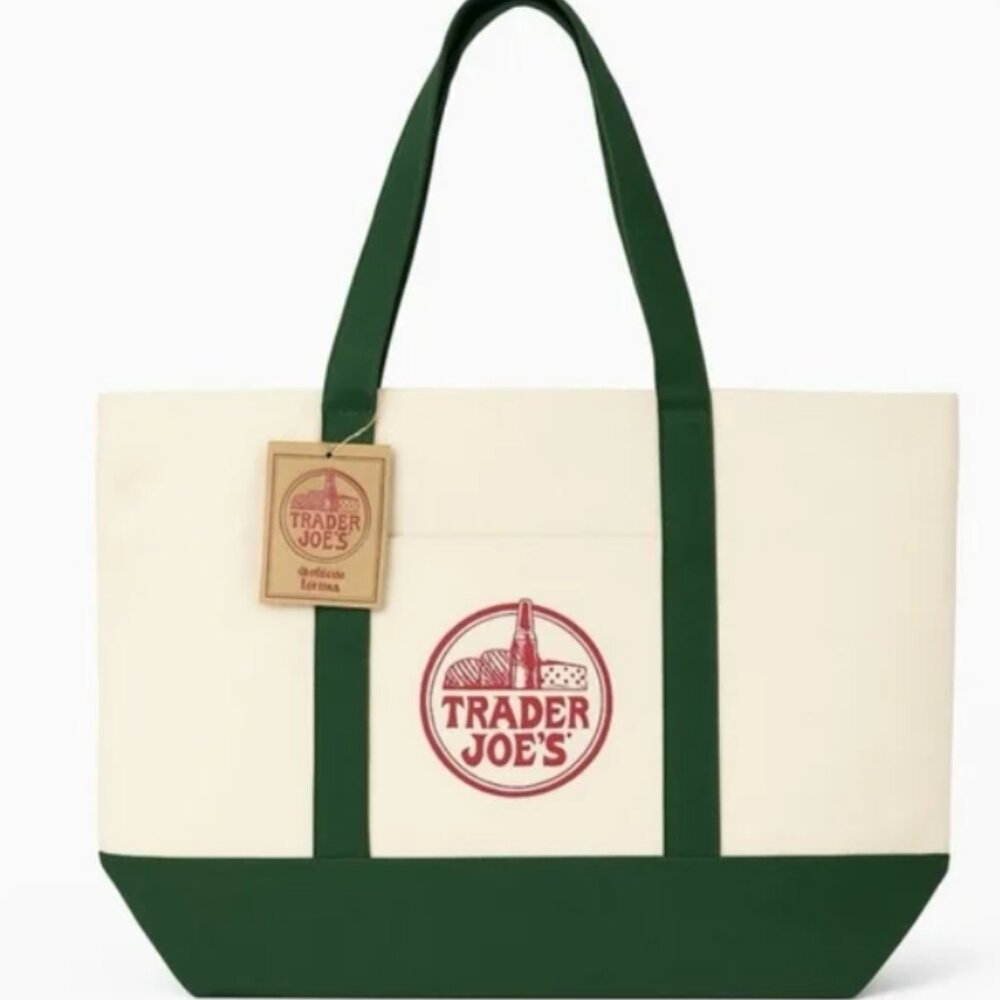 NWT Limited Edition Trader Joe's Large Green Canvas Tote Bag